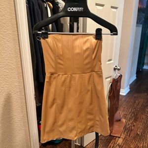 Brand New Zara strapless Tan Faux Leather dress.